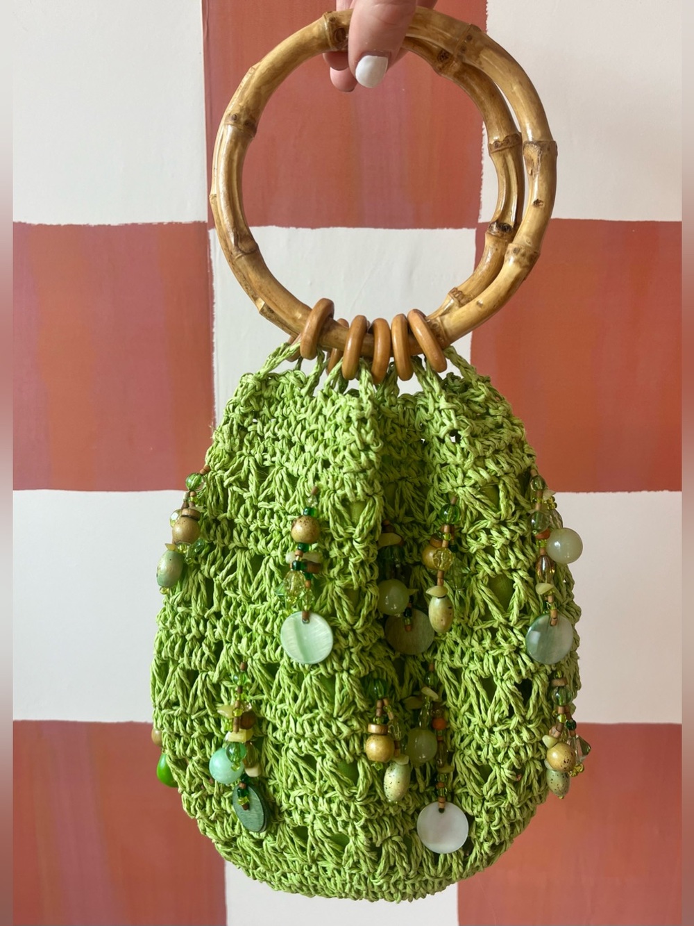 Vintage Green Woven Purse - Beaded